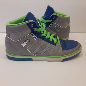 ADIDAS 791004 HARD COURT BASKETBALL HI TOP GREY NAVY GREEN MENS SZ. 10